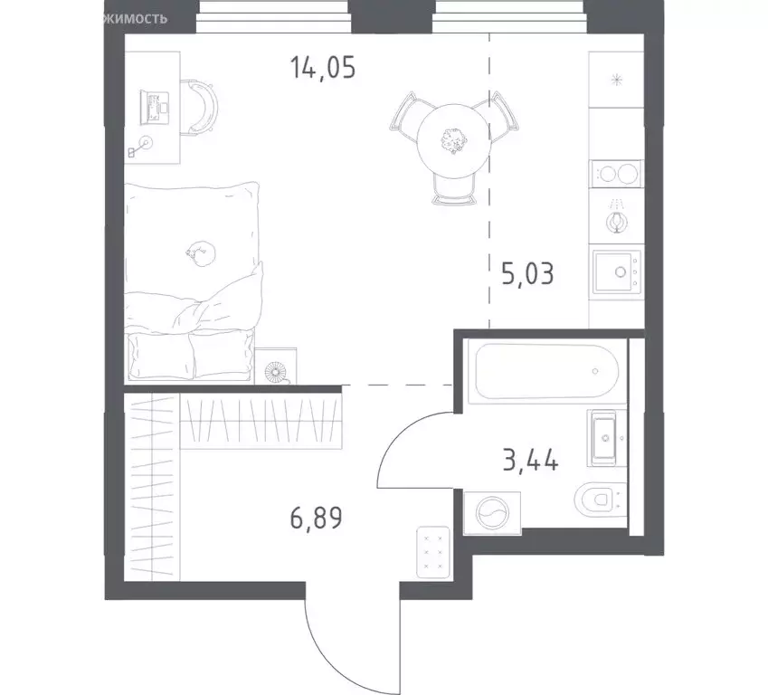 1-комнатная квартира: Уфа, улица Минигали Губайдуллина, 8к9 (29.41 м) - Фото 1