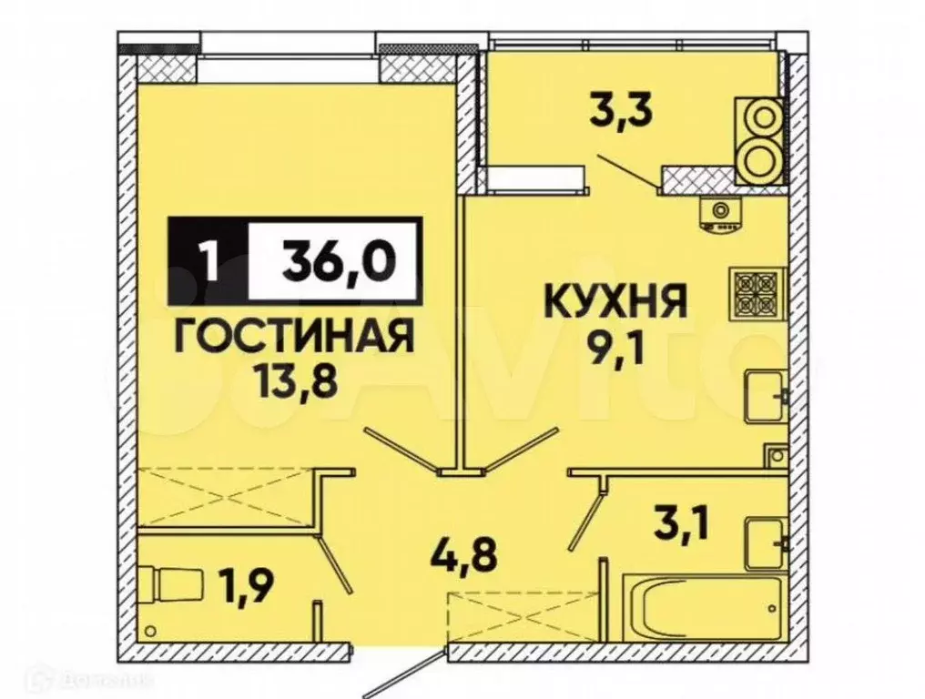 1-к. квартира, 35 м, 7/18 эт. - Фото 0