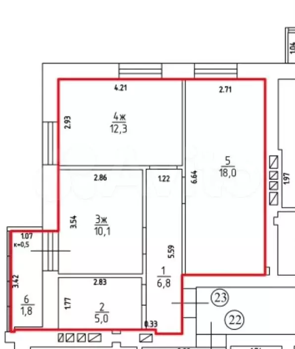 2-к. квартира, 54 м, 4/5 эт. - Фото 1