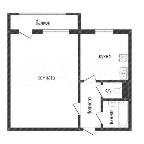 1-к. квартира, 33,8 м, 4/9 эт. - Фото 0