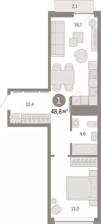 1-комнатная квартира: Екатеринбург, улица Гастелло, 19А (48.82 м) - Фото 1