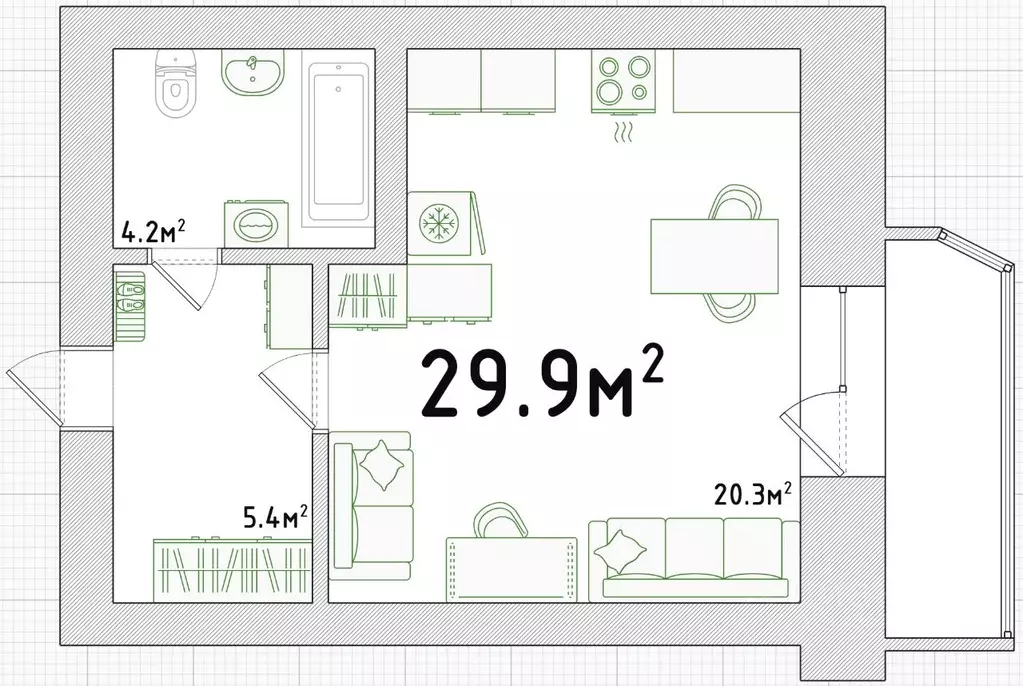 Студия Новосибирская область, Новосибирск ул. Серафимовича, 24/1 (29.9 ... - Фото 2