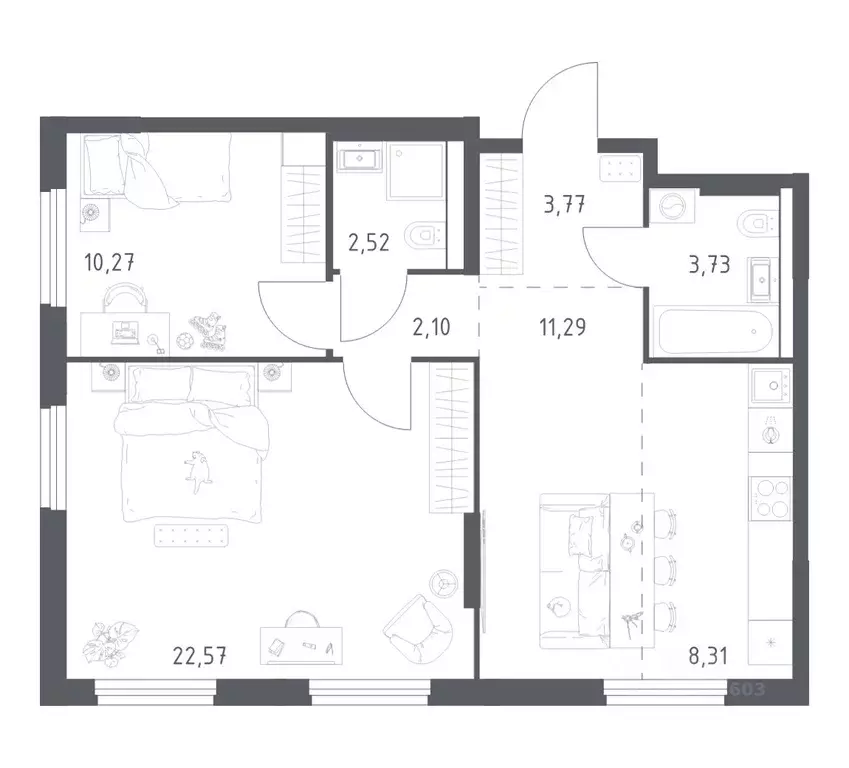 2-к кв. Башкортостан, Уфа ул. Минигали Губайдуллина, 8к9 (64.56 м) - Фото 0