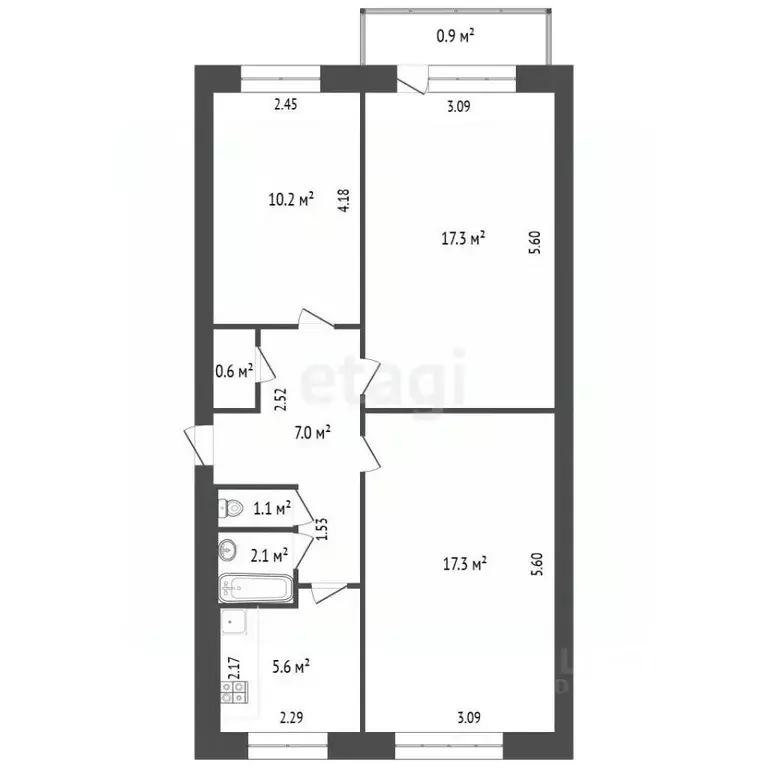 3-к кв. Томская область, Северск Транспортная ул., 58А (61.2 м) - Фото 2