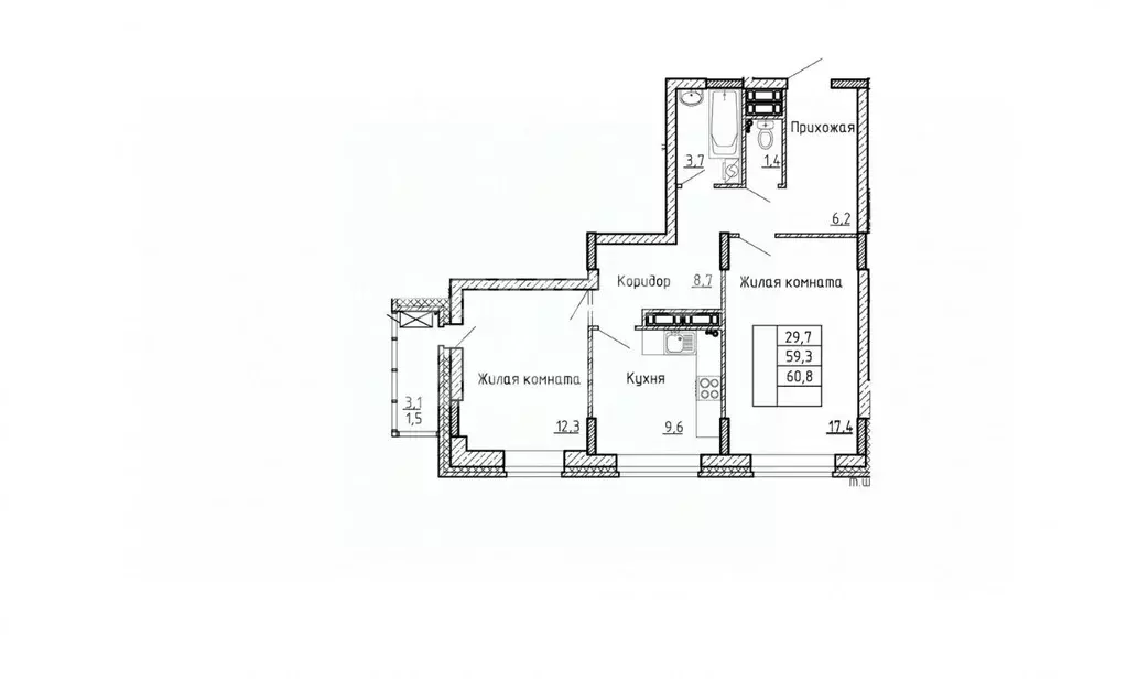 2-к кв. Липецкая область, Липецк Московская ул., 159к2 (60.0 м) - Фото 2