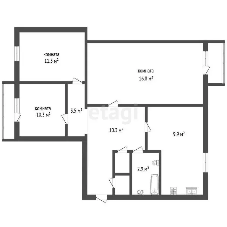 3-комнатная квартира: посёлок городского типа Богандинский, Рабочая ... - Фото 1