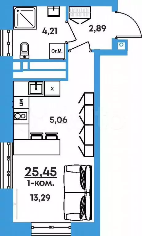Квартира-студия, 25,5 м, 3/17 эт. - Фото 0