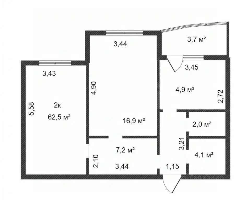 2-к кв. Тюменская область, Тюмень ул. Николая Семенова, 27 (62.2 м) - Фото 2