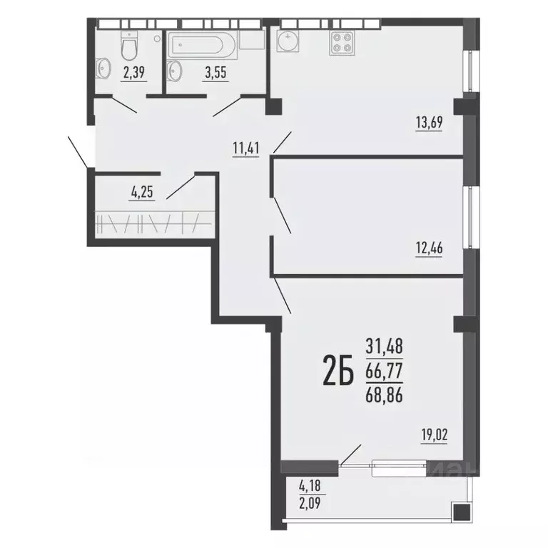 2-к кв. Челябинская область, Челябинск ул. Александра Шмакова, 41 ... - Фото 1