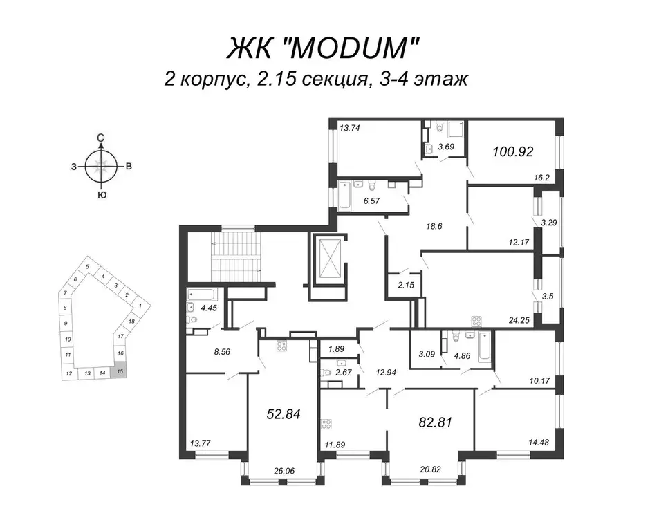 3-к кв. Санкт-Петербург просп. Авиаконструкторов, 54с1 (100.92 м) - Фото 1