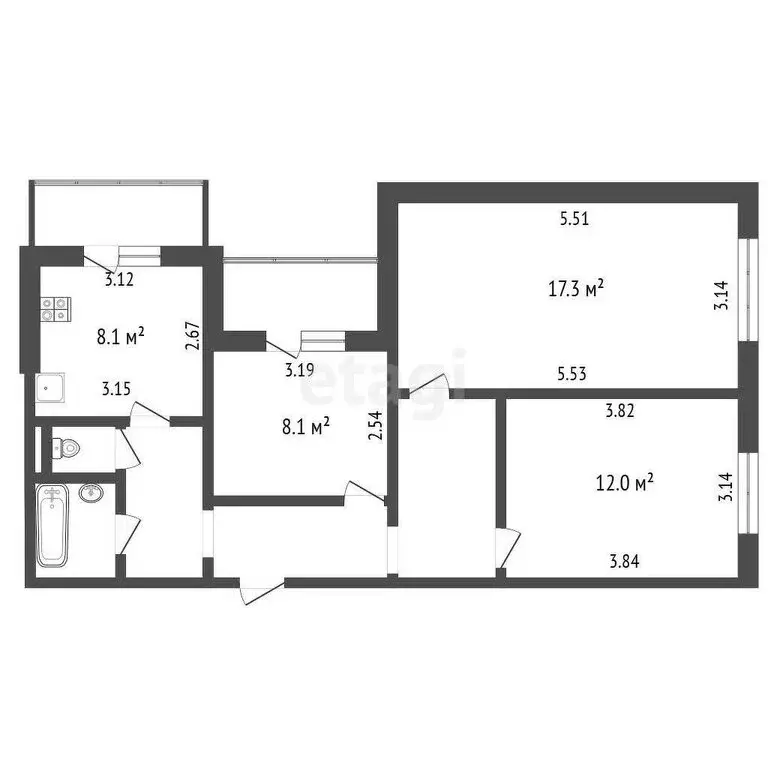 3-комнатная квартира: Белгород, улица Есенина, 52 (63 м) - Фото 1