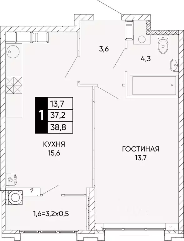 1-к кв. Ростовская область, Ростов-на-Дону Левобережье жилой комплекс ... - Фото 0