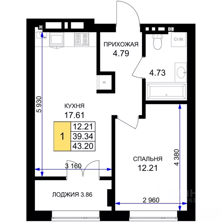 1-к кв. Калининградская область, Гурьевск Включи жилой комплекс (43.2 ... - Фото 1