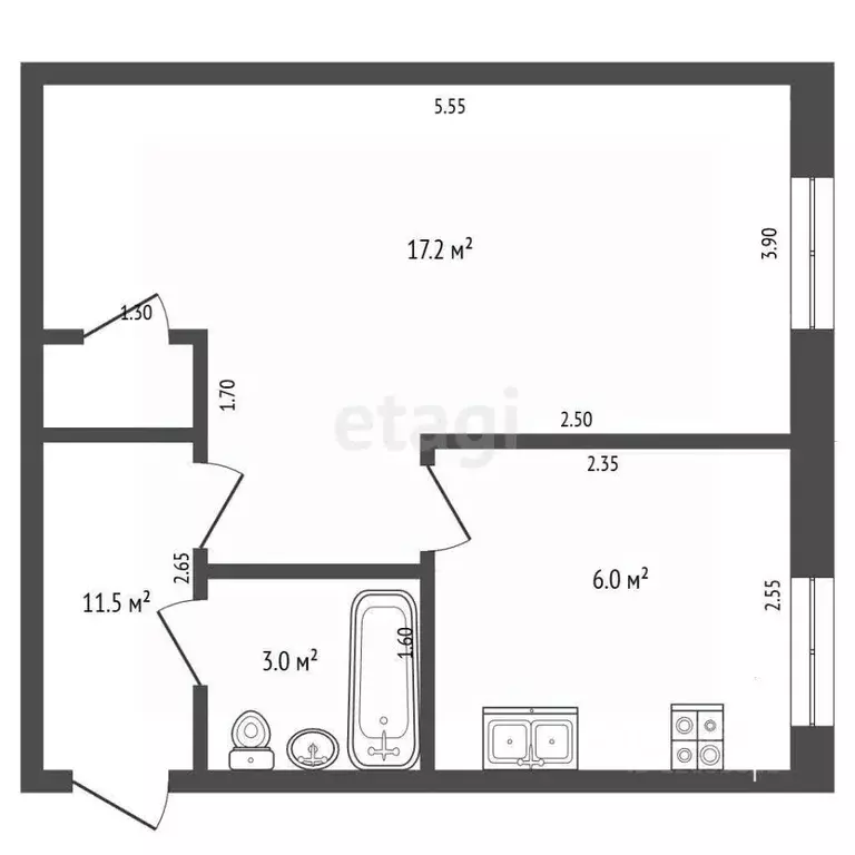 1-к кв. Костромская область, Кострома ул. Ерохова, 6А (30.0 м) - Фото 2