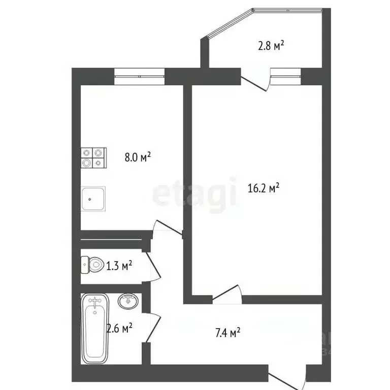 1-к кв. Тюменская область, Тюмень ул. Алексея Леонова, 36 (35.6 м) - Фото 2