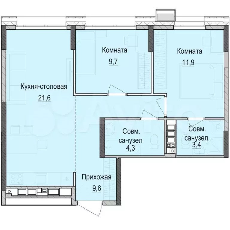 2-к. квартира, 60,4 м, 13/18 эт. - Фото 0