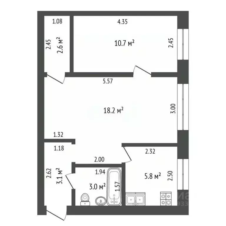 2-к кв. Башкортостан, Бирск пер. Коммунаров, 13 (43.4 м) - Фото 1