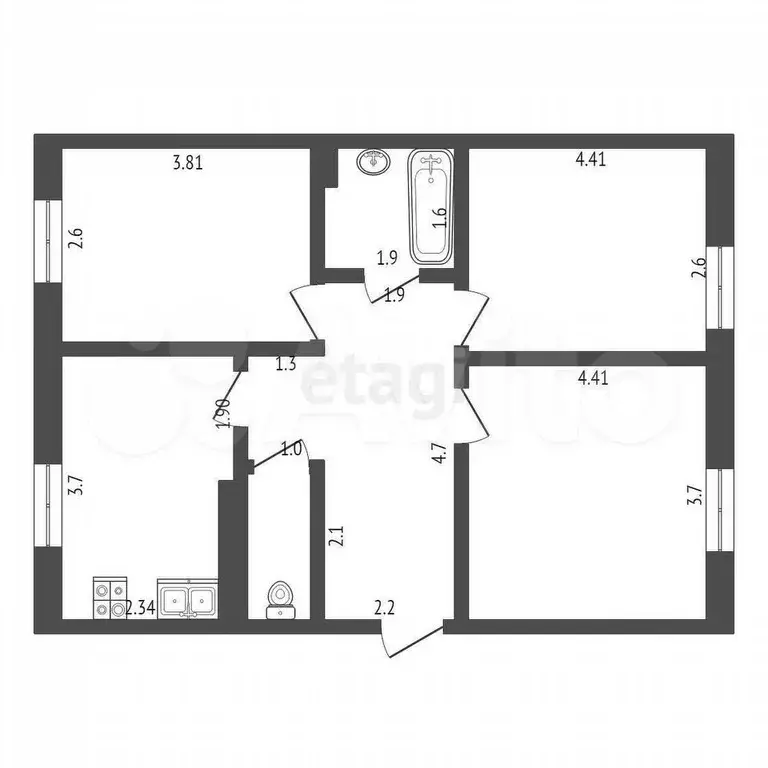 3-к. квартира, 63,7 м, 2/9 эт. - Фото 0