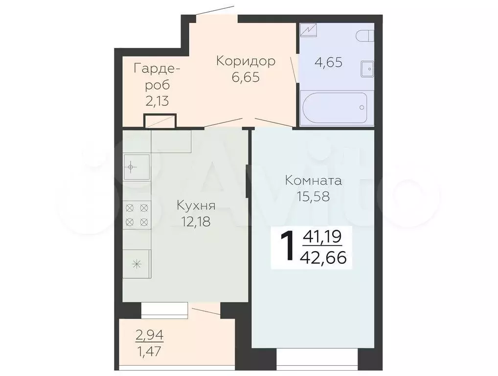 1-к. квартира, 42,7 м, 9/21 эт. - Фото 0