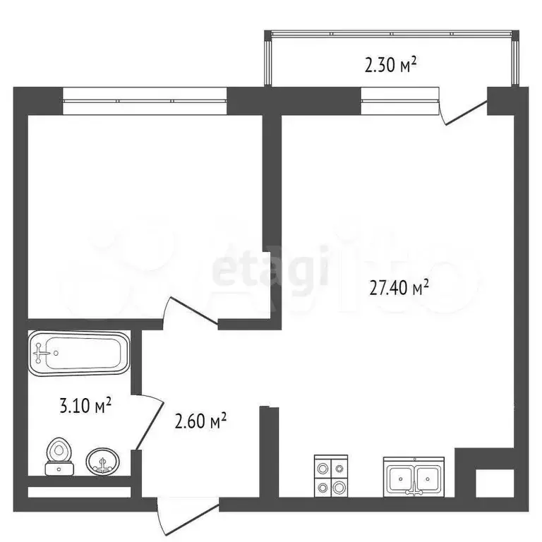 1-к. квартира, 35,4 м, 5/9 эт. - Фото 0