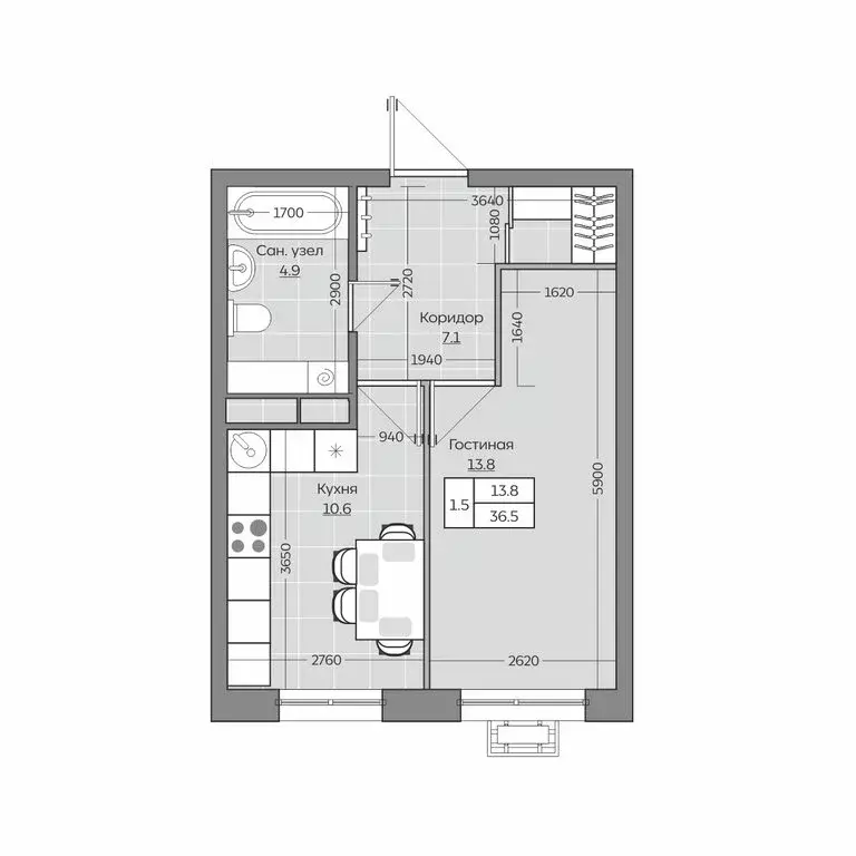 1-комнатная квартира: село Усады, улица Тёплых Встреч, 7 (36.52 м) - Фото 1