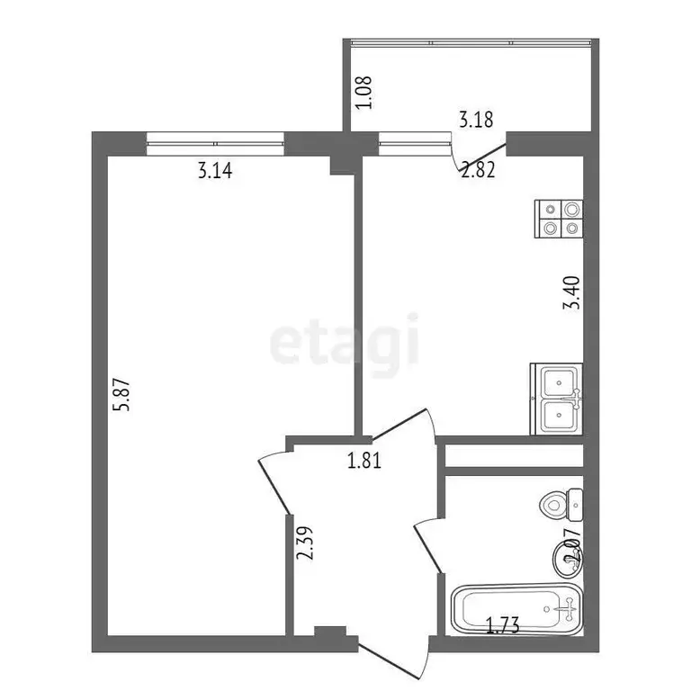 Квартира, 1 комната, 34 м - Фото 0