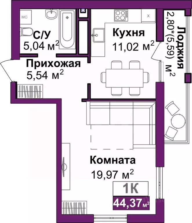 1-к кв. Крым, Симферополь Город Мира жилой комплекс (44.47 м) - Фото 1