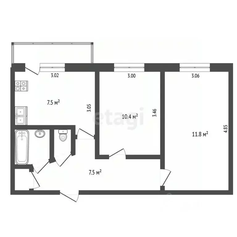 2-к кв. Московская область, Одинцово Можайское ш., 62 (43.2 м) - Фото 1