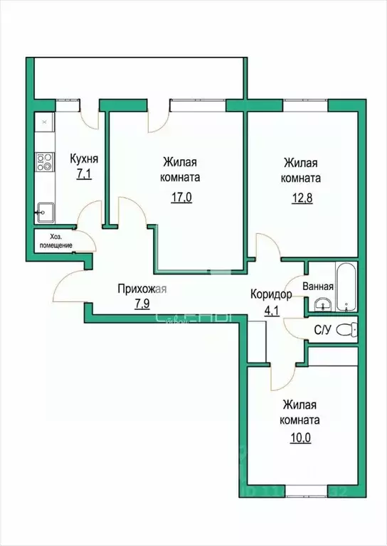 3-к кв. Амурская область, Благовещенск Студенческая ул., 25/1 (64.6 м) - Фото 2