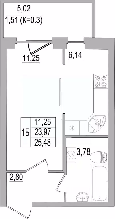 1-к кв. Псковская область, Псков ул. Юности, 32 (25.48 м) - Фото 0