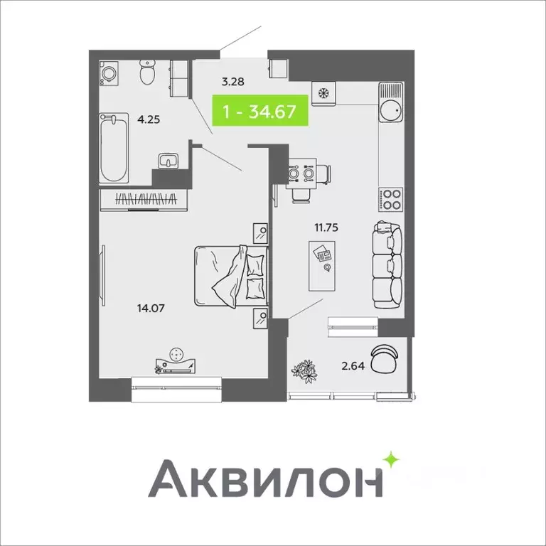 1-к кв. Архангельская область, Архангельск Привокзальный мкр,  (34.67 ... - Фото 0