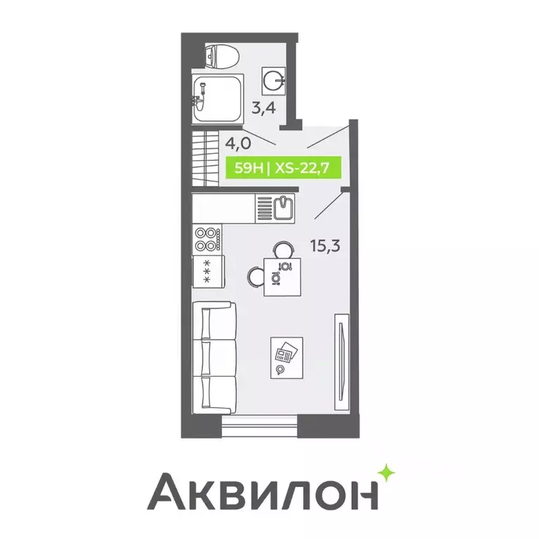 Студия Санкт-Петербург Московский просп., 71к2 (22.7 м) - Фото 1