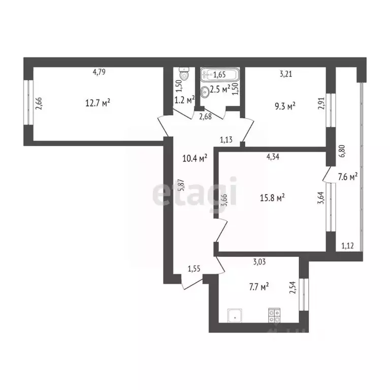 3-к кв. Башкортостан, Стерлитамак Коммунистическая ул., 34 (62.5 м) - Фото 2