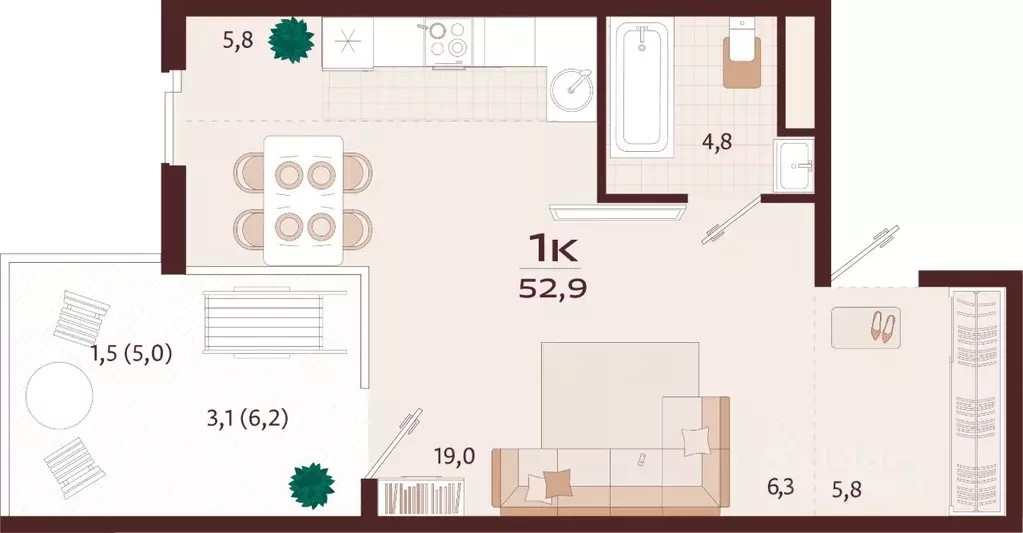 1-к кв. Крым, Ялта ул. Спендиарова, 5 (52.9 м) - Фото 1