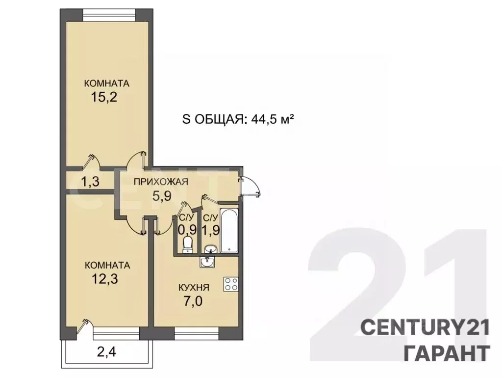 2-к кв. Санкт-Петербург ул. Костюшко, 5К1 (44.5 м) - Фото 2