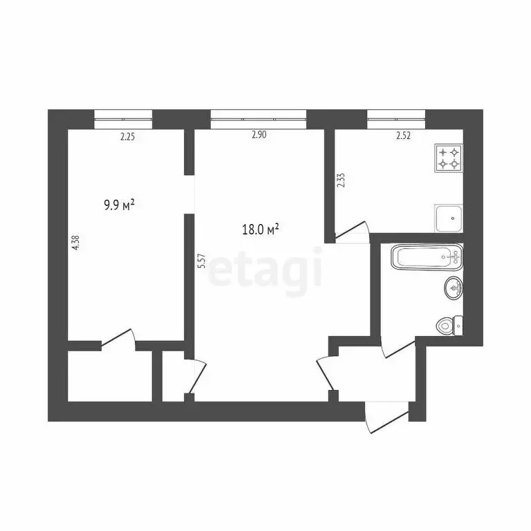 2-комнатная квартира: Тюмень, улица Республики, 187 (41.3 м) - Фото 1