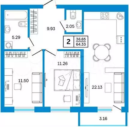 3-к. квартира, 65 м, 8/26 эт. - Фото 0