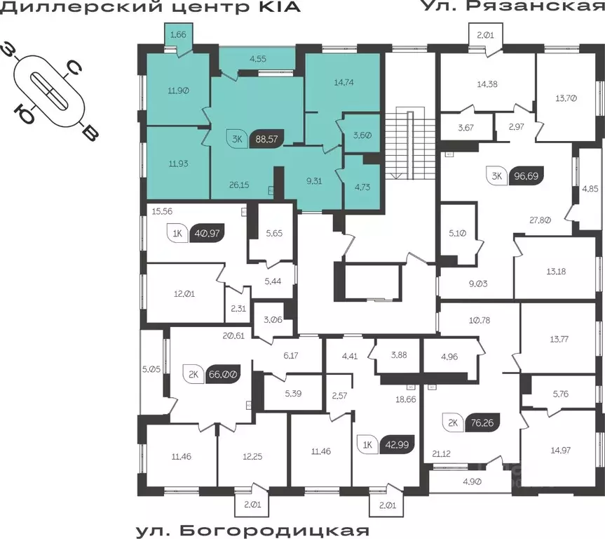 3-к кв. Тульская область, Тула ул. Богородицкая, 8В (88.57 м) - Фото 1