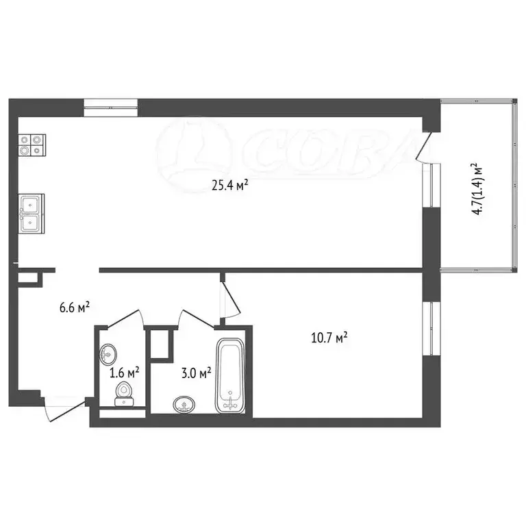 2-комнатная квартира: Тюмень, улица Парада Победы, 11 (46.7 м) - Фото 0