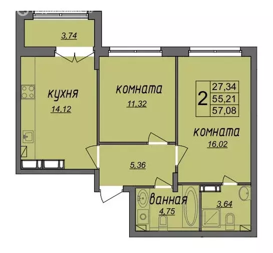 2-комнатная квартира: Муром, Колхозная улица, 24 (57.08 м) - Фото 0