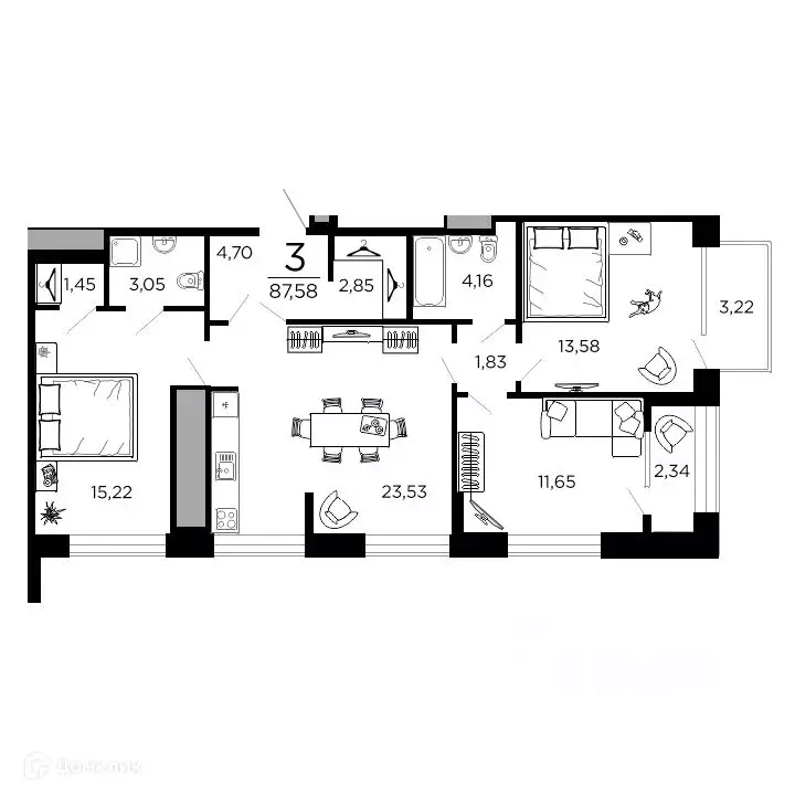 3-к кв. Рязанская область, Рязань ул. 1-я Железнодорожная (87.58 м) - Фото 0