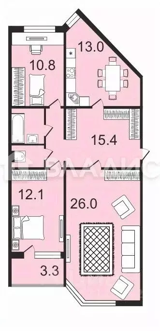 3-к кв. Санкт-Петербург просп. Королева, 64к1 (82.0 м) - Фото 1