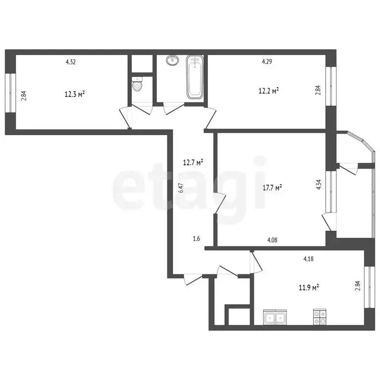 3-комнатная квартира: Балашиха, микрорайон Дзержинского, 51 (72.8 м) - Фото 1