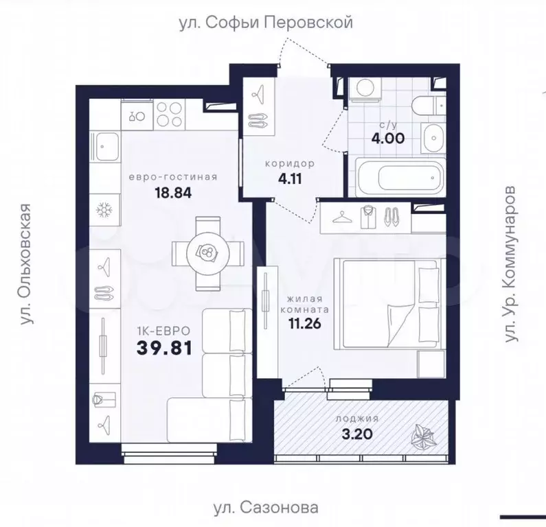 1-к. квартира, 39,8 м, 4/17 эт. - Фото 0