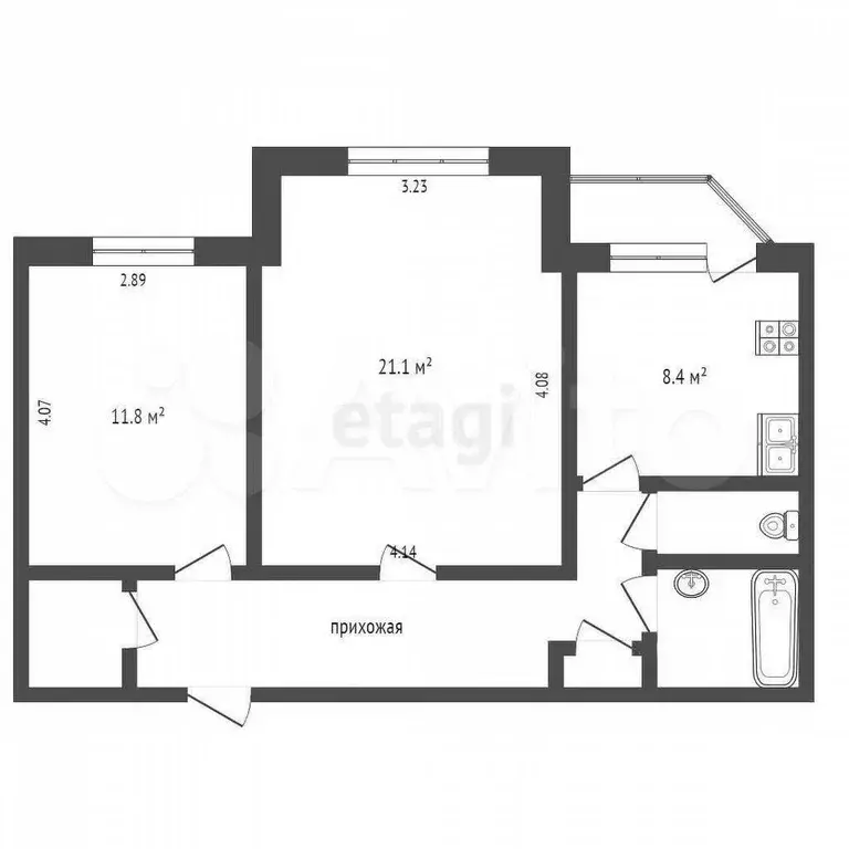 2-к. квартира, 59,6 м, 5/5 эт. - Фото 0