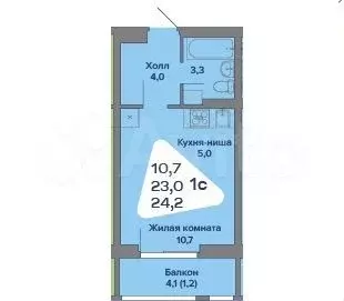 Квартира-студия, 24,2 м, 4/4 эт. - Фото 1