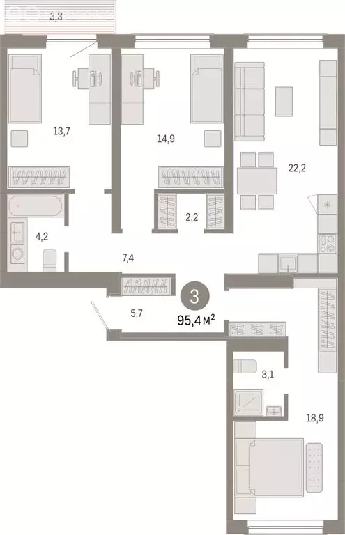 3-комнатная квартира: Новосибирск, Большевистская улица, с49 (95.43 м) - Фото 1