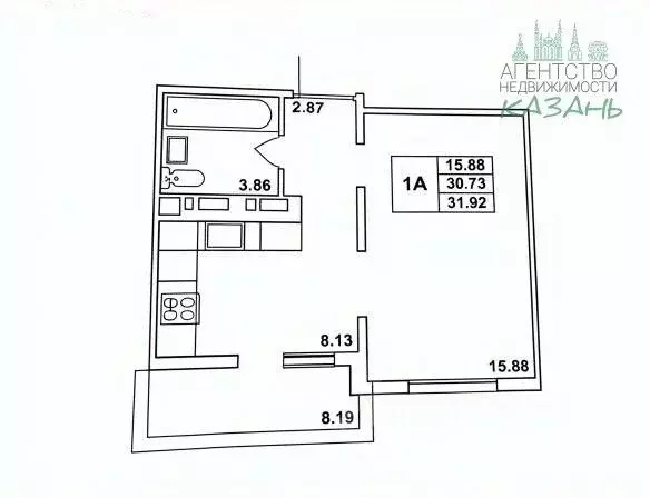 1-к кв. Татарстан, Казань ул. Александра Курынова, 4к4 (35.5 м) - Фото 2