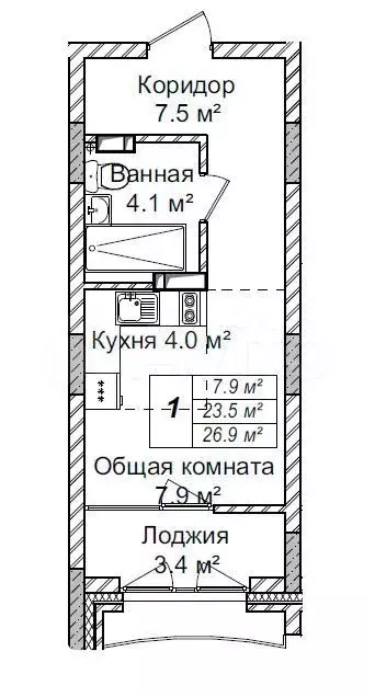 Квартира-студия, 23,5 м, 12/24 эт. - Фото 0