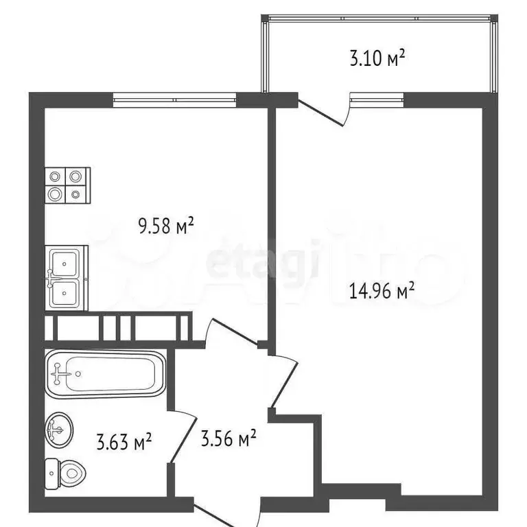 1-к. квартира, 30 м, 6/14 эт. - Фото 1